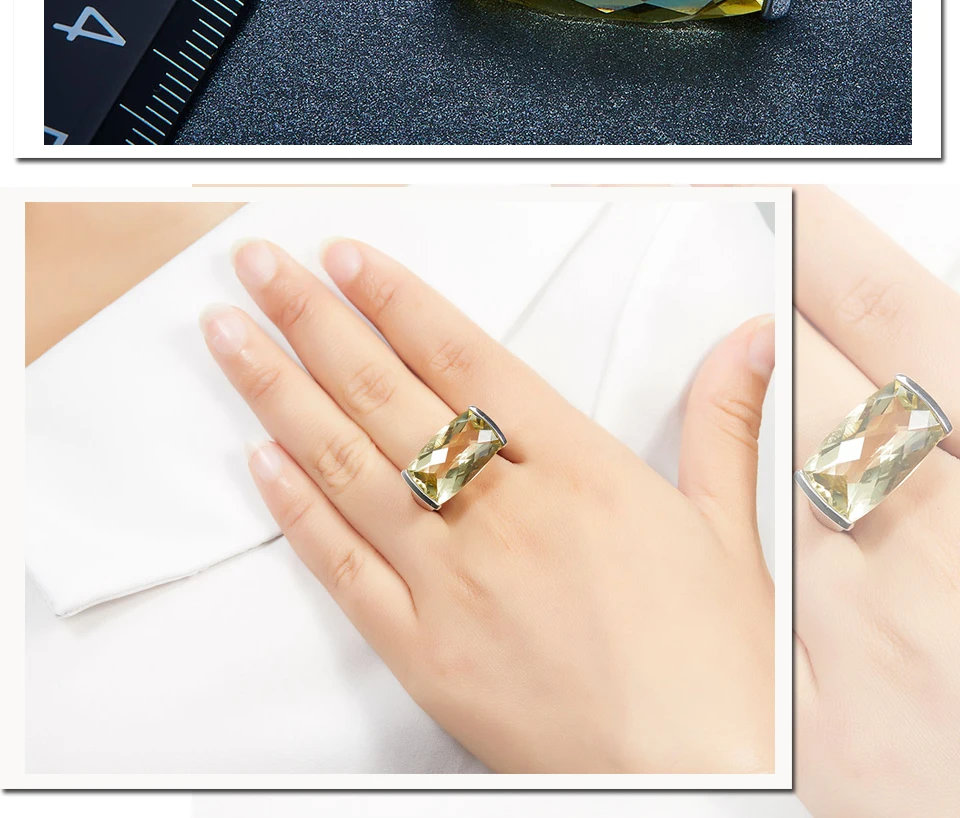 Hutang натуральный 15ct огромный лимонный кварц кольца кольцо из стерлингового серебра 925 с драгоценным камнем для помолвки мелкозернистый камень украшения для Для женщин лучший подарок