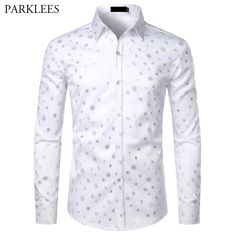 Модная Рождественская рубашка для мужчин повседневная приталенная белая