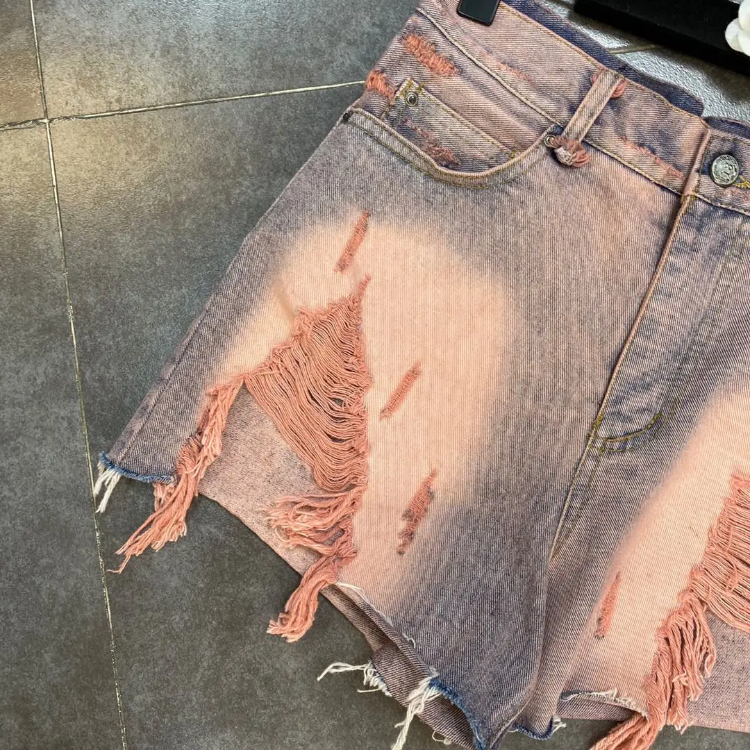 

ZCSMLL Vintage Women Shorts Old Washed Street Denim Shorts with Split Holes and Raw Edges Fashion 2021 Spring Summer