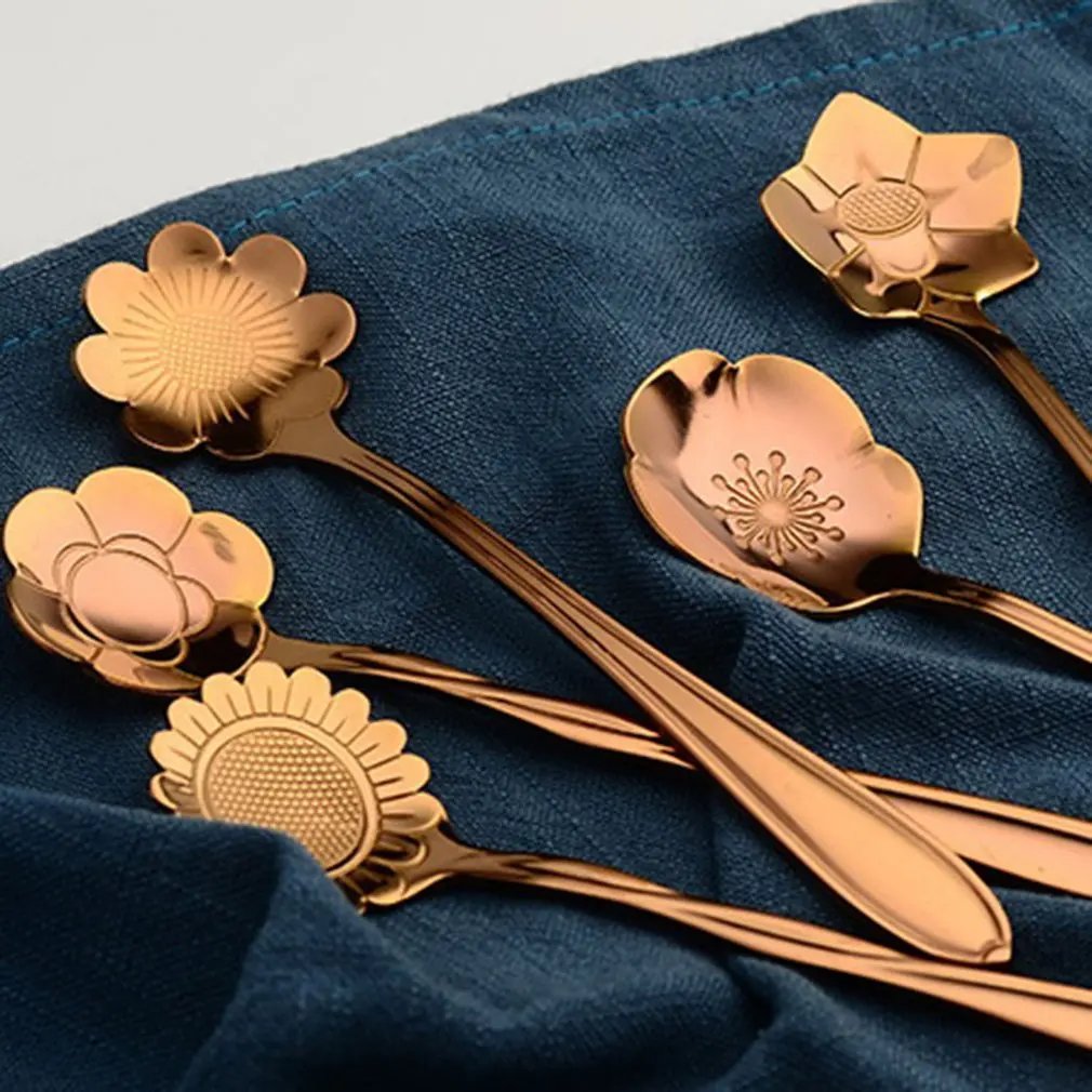 8 шт Творческие цветок Форма чайная кофейная ложка Нержавеющая сталь мороженого