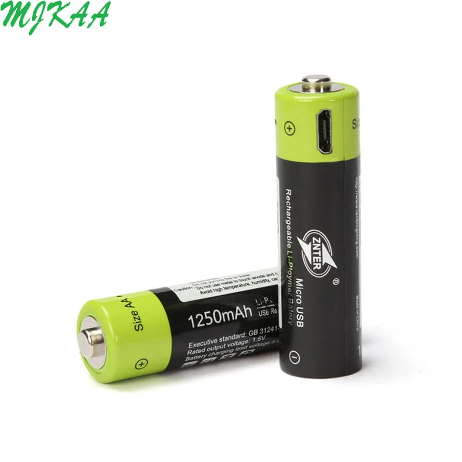 ZNTER 2 шт. AA перезаряжаемая батарея 1 5 в а 1250 мАч USB зарядка литиевая использует Micro
