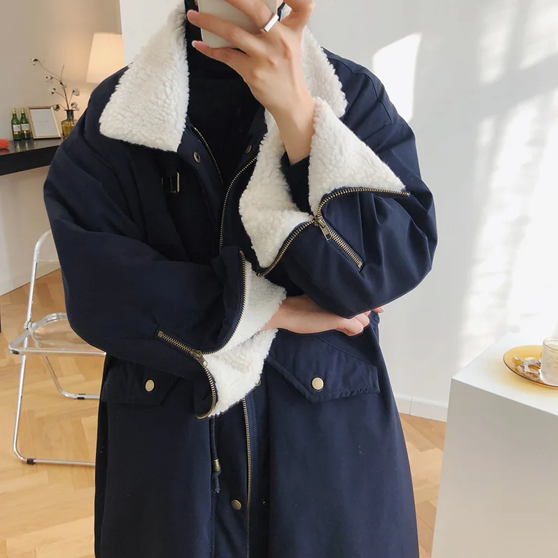 

Workwear women's medium length over the knee cotton-padded jacket loose size cotton-padded overcoat lamb