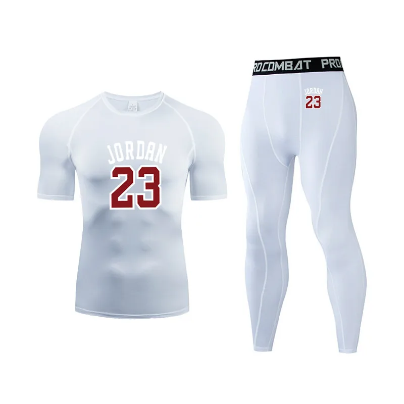 

Men's Thermal underwear Set Compression Sports suit Jordan/23 men Basketball Gym jogging Fitness Short Sleeve T-shirt+leggings