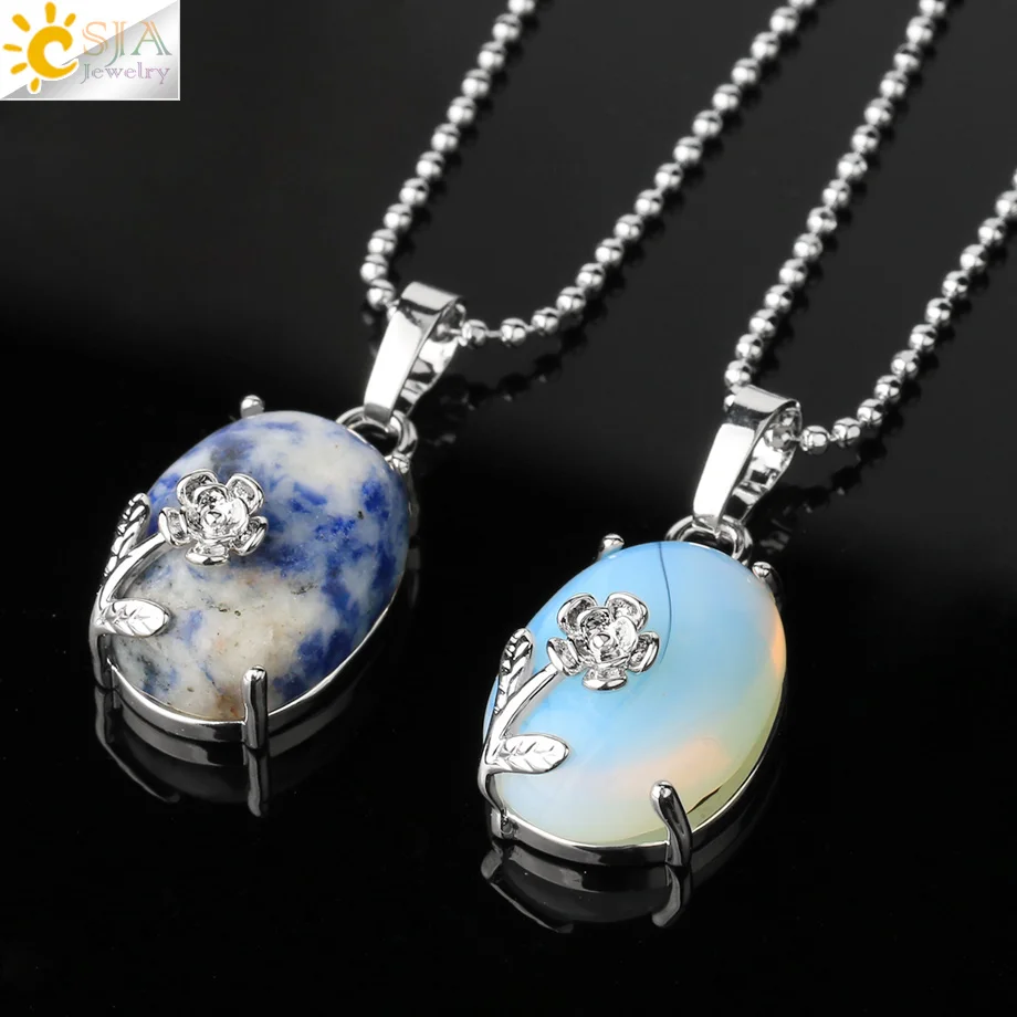 CSJA ожерелье с подвеской из натурального камня в форме яйца фиолетовые кристаллы