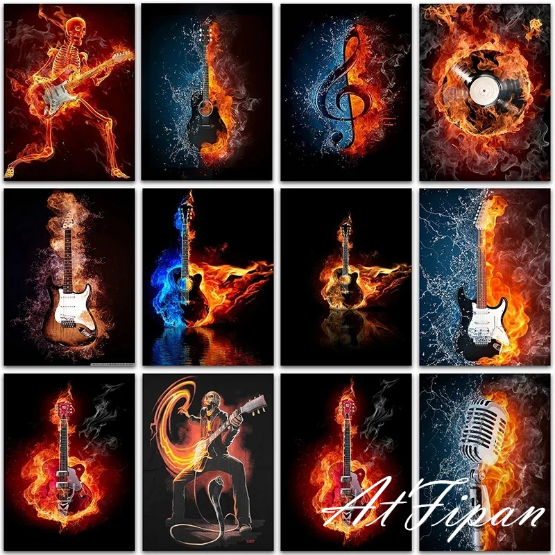 

5D DIY Diamond Painting Kit Paint Flame Guitar Landscape Music Home Decor Art Full Square&Round embroidery mosaic Cross stitch