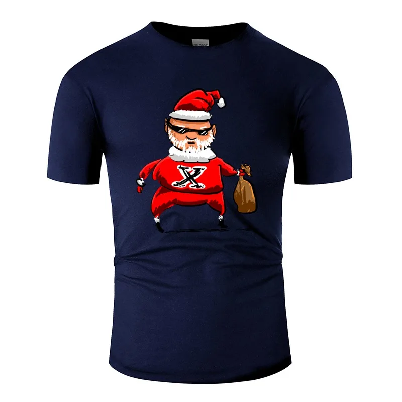 

Повседневная крутая Мужская футболка с Санта-Клаусом, футболка с круглым вырезом, мужские Рубашки, Топы в стиле хип-хоп с защитой от морщин