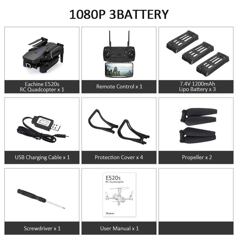 1080P 3battery Eachine E520S Quadcopter GPS WI-FI 4K с видом от первого лица/1080 P HD Камера Широкий формат 16 минут времени полета складной Дрон Квадрокоптер с дистанционным управлением - Цвет: 1080P 3battery