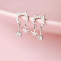 925silver star flash diamond cat earrings personalized design new versatile temperament earrings advanced jewelry gifts for girl