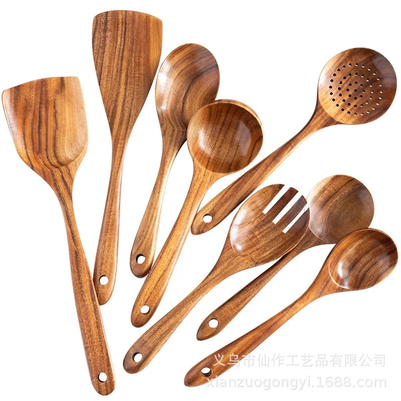 

Kitchen Tool Kitchen Skimmer Teak Natural Wood Tableware Nonstick Special Spatula Cooking Long Handle Ladle Wooden Slotted Spoon