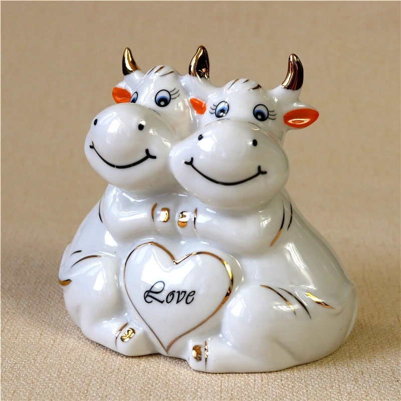 Милая фарфоровая фигурка быка пара керамический бык миниатюрное украшение
