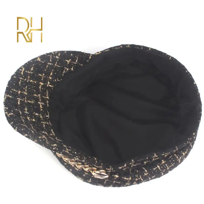 Женская твидовая Кепка в стиле милитари элегантная плотная восьмиугольная шляпа