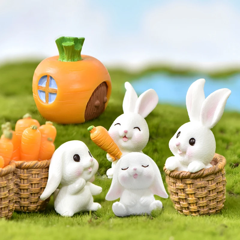 

Carton Animals Cute Mini Resin Rabbit Carrot Pendulum Micro Landscape Decor For Easter Horticultural Succulent Plant Accessories