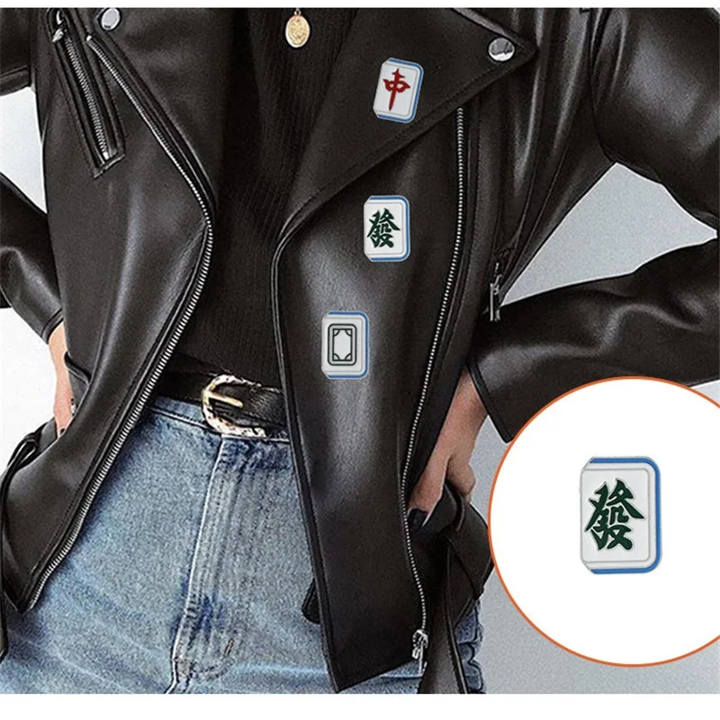 Модная игра Маджонг Эмалированные булавки Смешной китайский стиль Геометрическая брошь Ювелирные изделия для вечеринок для женщин, мужчин и унисекс.