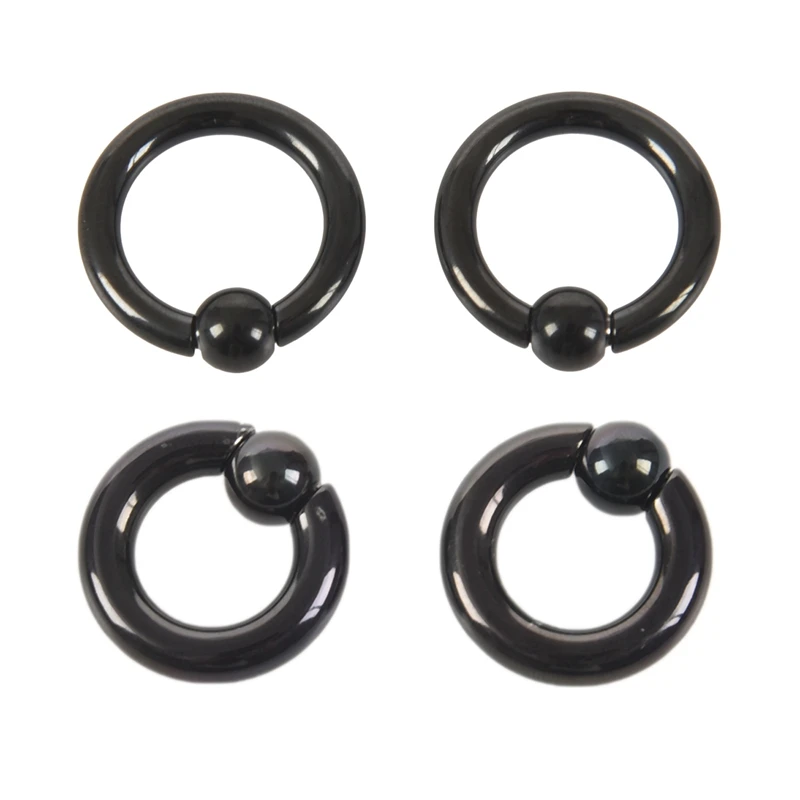 

2 Pair of Black Steel Eazy Captive Bead Ear Rings BCR Stud Piercing Jewelry 6Gauge x 16mm & 2Gauge x 5/8 inch(16mm)