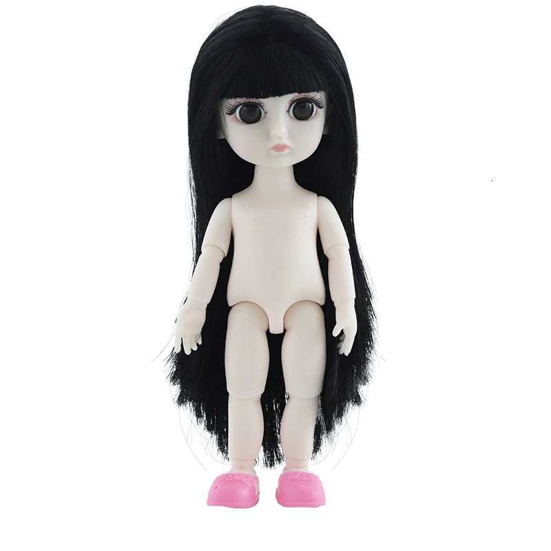 black straight hair 16 см реалистичные детские куклы игрушки 13 подвижные шарнирные прекрасные обнаженные тела модные куклы игрушки для девочек подарок платье нормальная кожа - Цвет: black straight hair