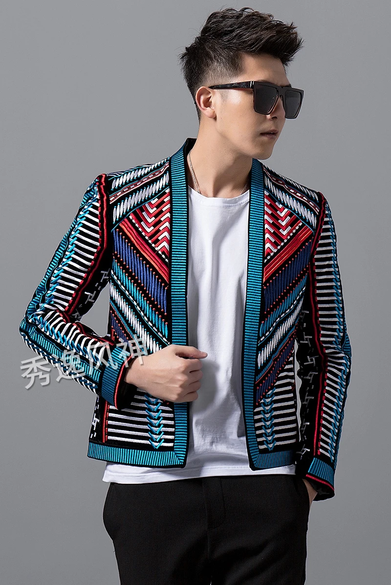 

Men's Hot Autumn Winter Blazer New Fashion Handsome Jacket male Slim Suit Korean Striped Embroidery Men Hip Hop Trend Coat