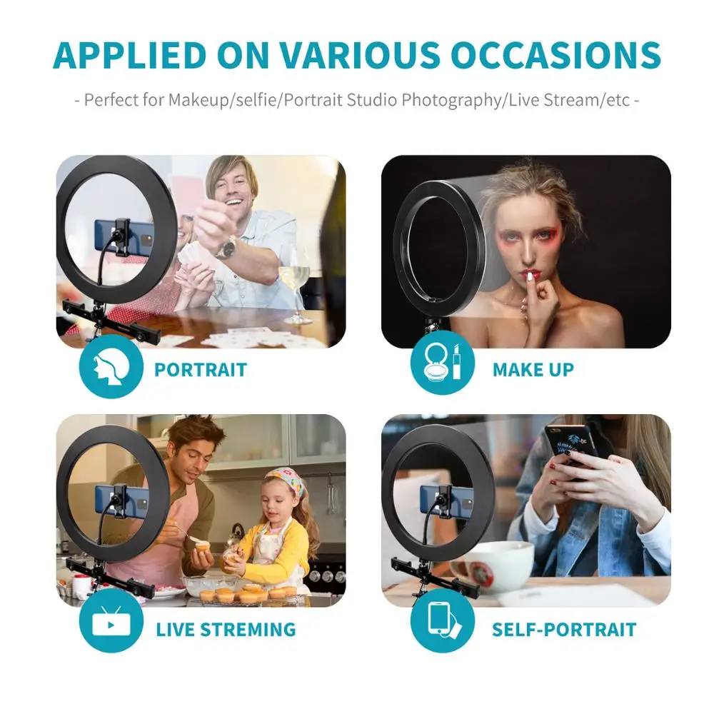 

Dimmable LED Selfie Ring Light with 2M Tripod USB Selfie Light Ring Lamp Video ringlight for Phone Camera Studio Makeup Youtube