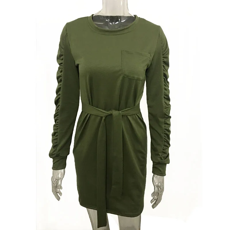 

Office Lady Winter Solid Pure Party Clubwear Sashes Female Long Sleeve Mini Dress 2021 Autumn Women Casual Hoodies Dress G2080