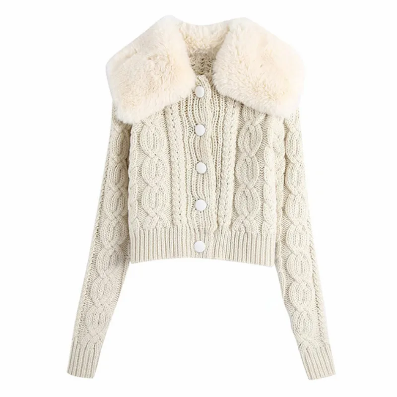 

Искусственный меховой воротник вязаный разнотканый комплект для ребенка, повседневный кардиган, свитер для женщин 2021 Новый осень-зима Шика...