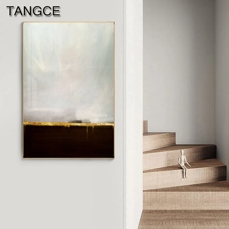 Абстрактная картина черного и серого блоков на холсте скандинавские акварельные