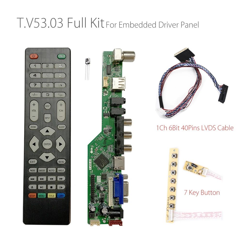 T. V53.03 Универсальный ЖК-дисплей светодиодный ТВ контроллер драйвер платы ТВ/PC/VGA/HDMI/USB WiFi+ ИК+ 7 ключа+ 1ch 6-бит 40 контакты LVDS русский RD8503.03