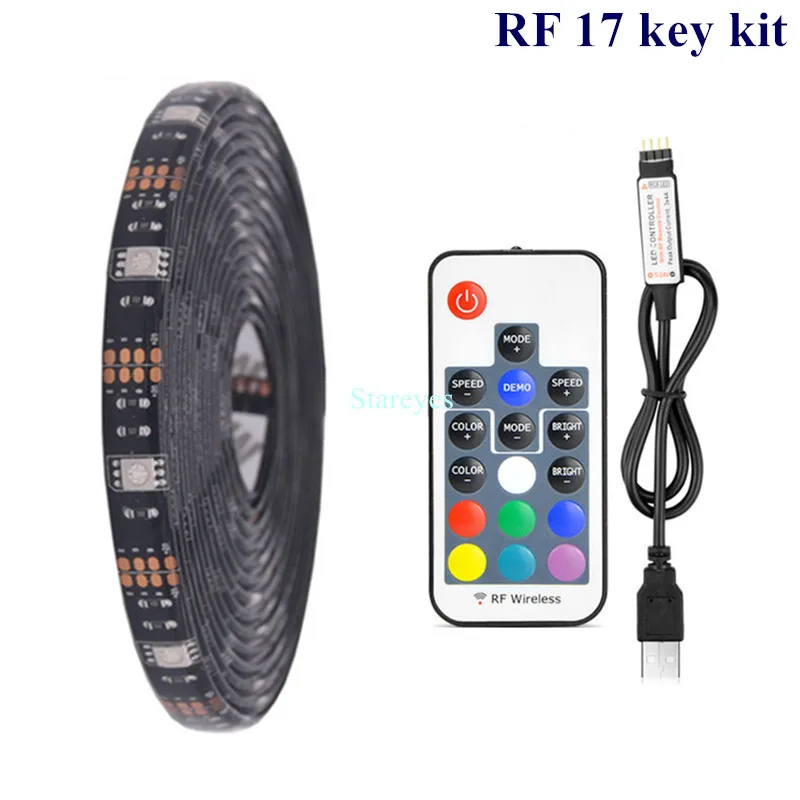 BlackPCB RF17 Key SMD 5050 RGB Светодиодные ленты DC 5 В USB светодио дный полосы света Гибкие IP20 IP65 Водонепроницаемый лента 1 м 2 м 3 м 4 м 5 м Добавить пульт дистанционного управления для ТВ фон - Испускаемый цвет: BlackPCB RF17 Key
