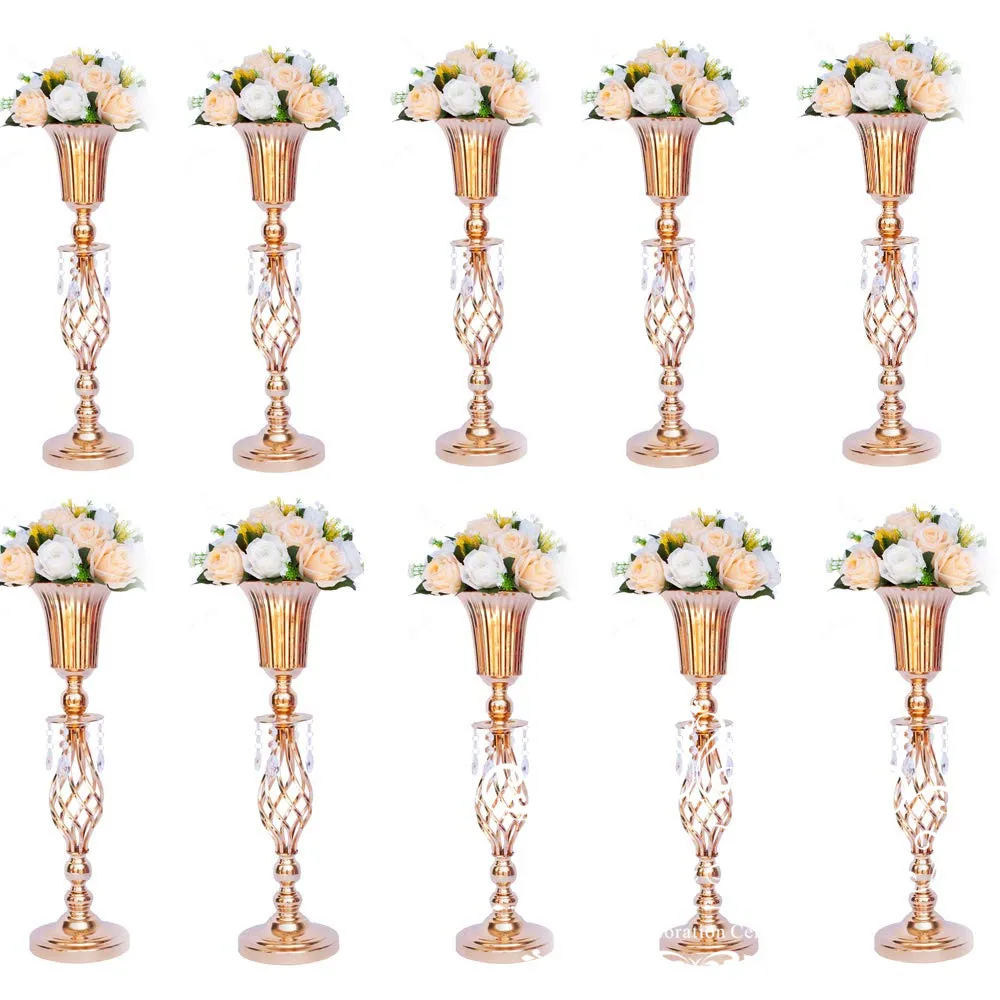

10PCS Tall Metal Wedding Centerpieces for Reception Tables Gold Flower Vase Stand Decoration for Party Events Birthday Ceremony