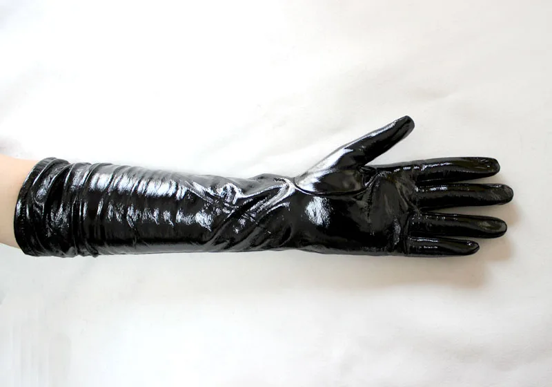 Настоящие новые Guantes длинные кожаные перчатки женские из овчины локоть лакированная бархатная подкладка Теплые щитки для рук