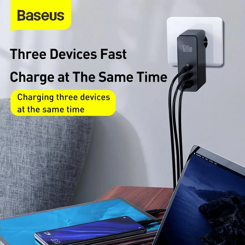 

Baseus 120 GaN SiC USB C, 4,0 3,0 QC Type C PD, USB Macbook Pro iPad iPhone Samsung Xiaomi