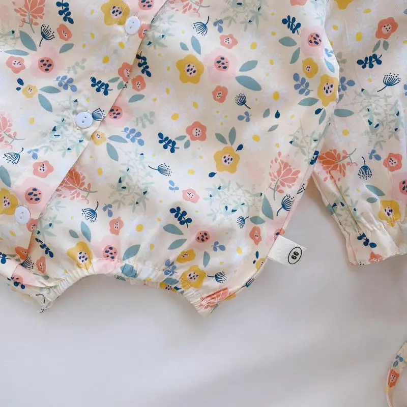 

Korean Spring Autumn Girls Clothes Cotton Long Sleeve Baby Romper+lace Hat 2pcs Sweet Newborn Baby Floral Playsuit Infant Outfit