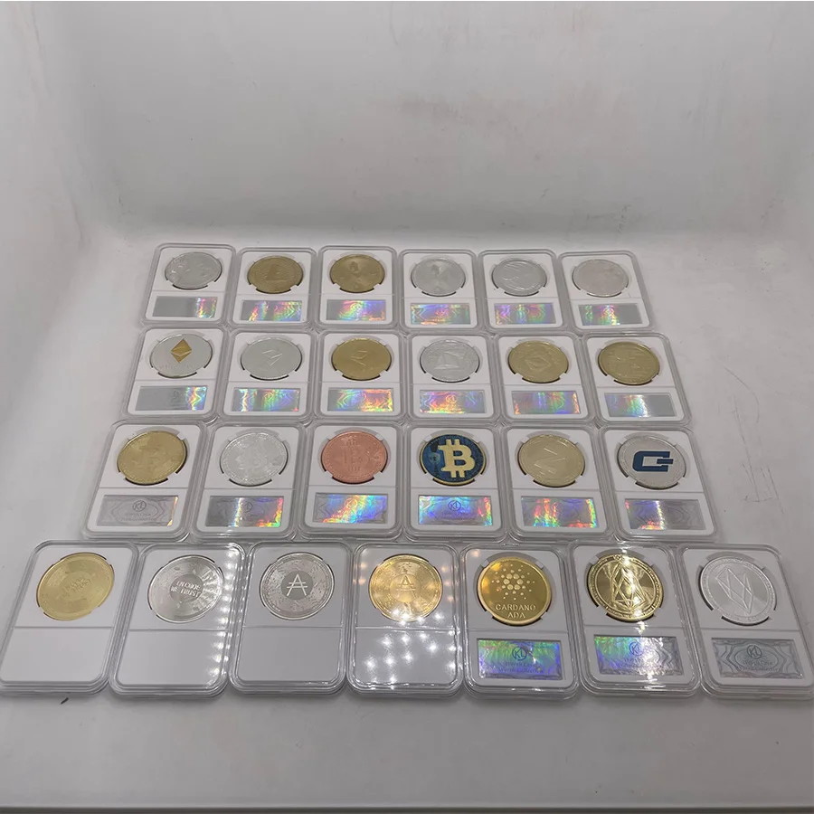 

Bitcoin/Ethereum/Litecoin/Dash/Ripple/Monero/EOS/Dogecoin coin Ada Cardano Coin Physical silver/gold Plated BTC Coin with Holder