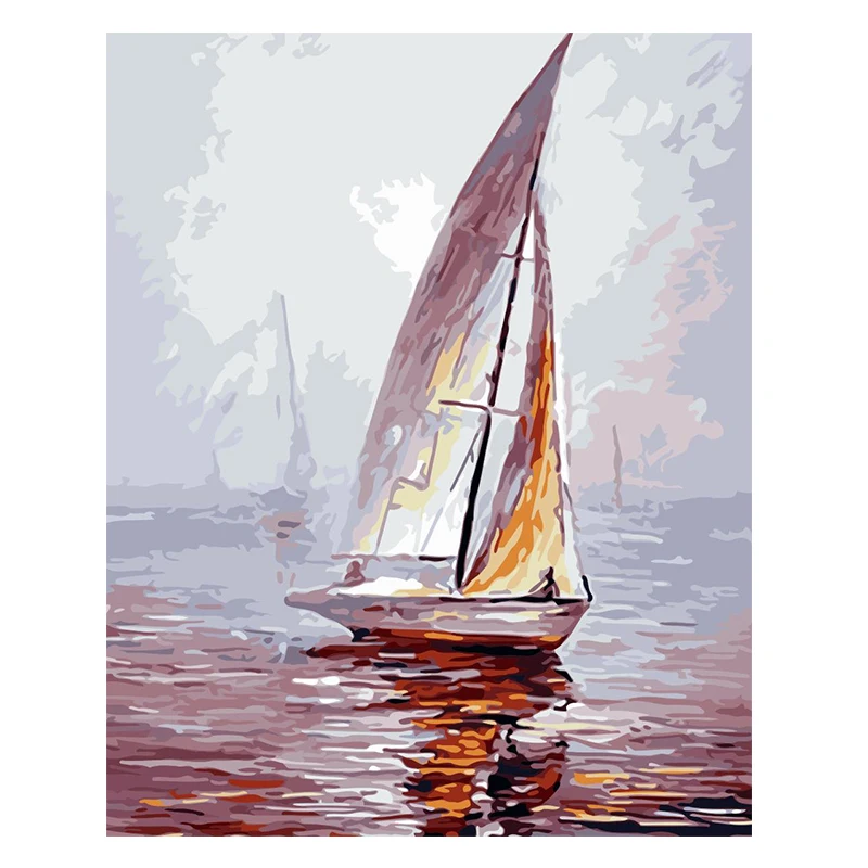 

Парусная лодка DIY картина маслом по номерам холст Painitng дома настенные картины Раскраска по номерам для домашнего декора