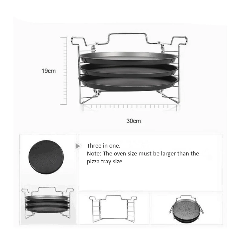 

12 Inch Carbon Steel Pizza Tray 3Pcs Nonstick Pizza Baking Pan+1Pcs Shelf Pizza Plate Dishes Holder Kitchen Baking Tools