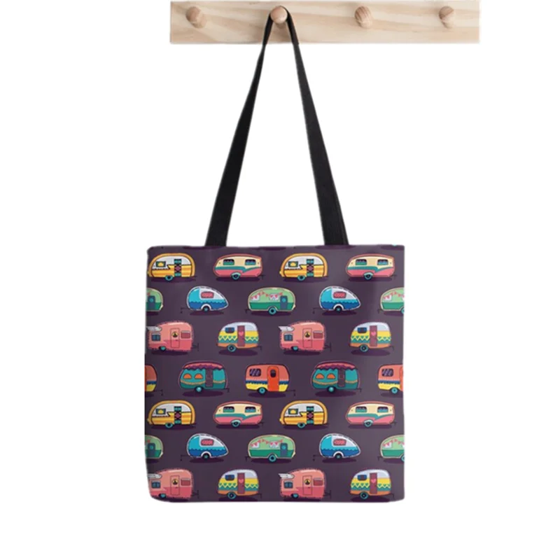 

2021 Shopper Happy camper neat Printed Tote Bag women Harajuku shopper handbag girl Shoulder shopping bag Lady Canvas Bag