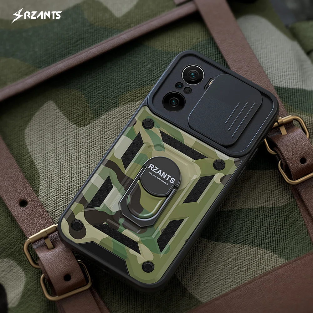 

Rzants For Xiaomi POCO F3 Mi 11i Redmi K40 Pro Case [Jungle tank] Camera Protection Rotation Ring Stand Holder Camouflage Cover