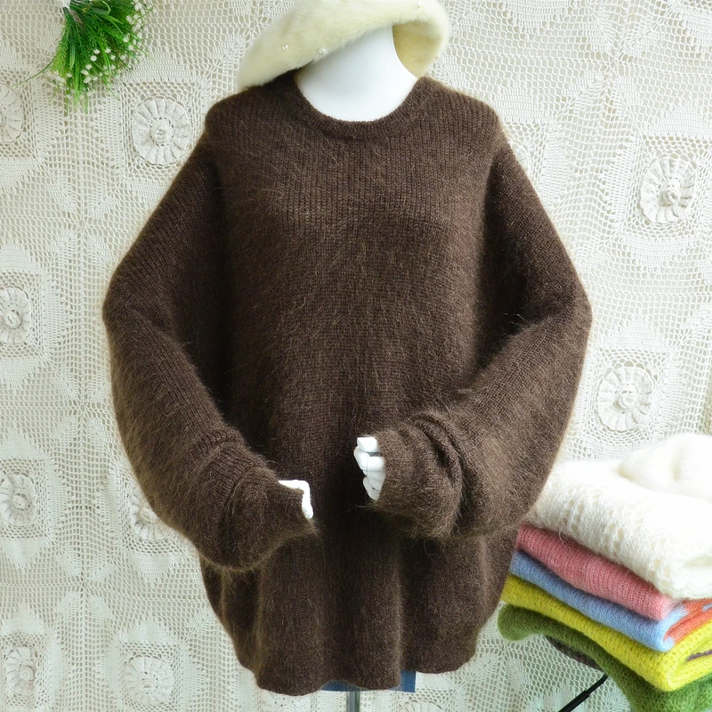 

Пуловер женский из ангорской шерсти, мягкий пушистый толстый свободный мохеровый пуловер оверсайз, джемпер из ангорской шерсти, для весны и...