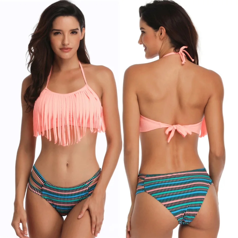 

Набор Пуш-ап бикини, новый женский раздельный купальник с кисточками, сексуальный купальный костюм, монокини, женский купальник, женский ку...