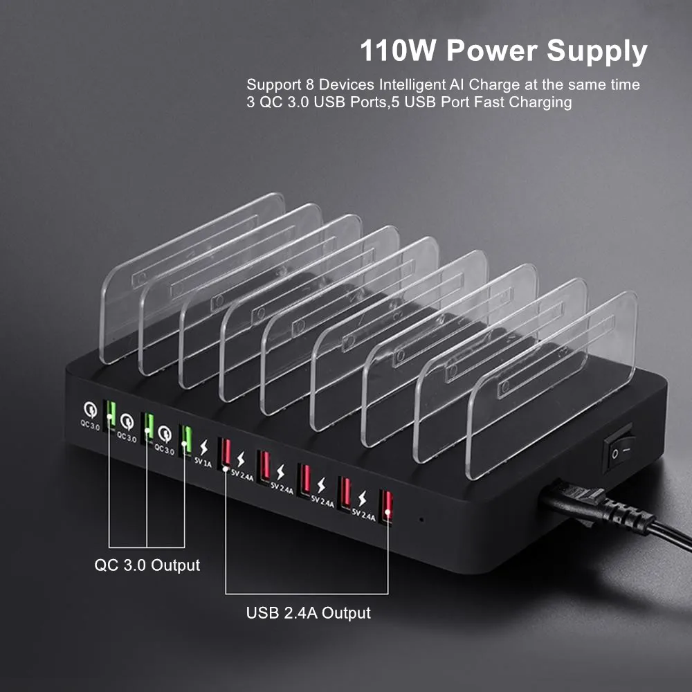 Зарядное устройство с 8 USB-портами 110/96 Вт для iPhone 12 12pro X быстрая зарядка 3 0