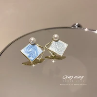 925 silver needle korean new fashion simple and elegant design moran diamond geometric freshwater pearl earrings