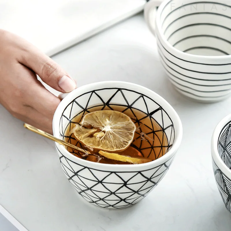 

330ml Geometric Creative Mug Large Ceramic Cup With Gold Handle Handmade Coffee Cups Irregular Shaped Tea Milk Mug Cup