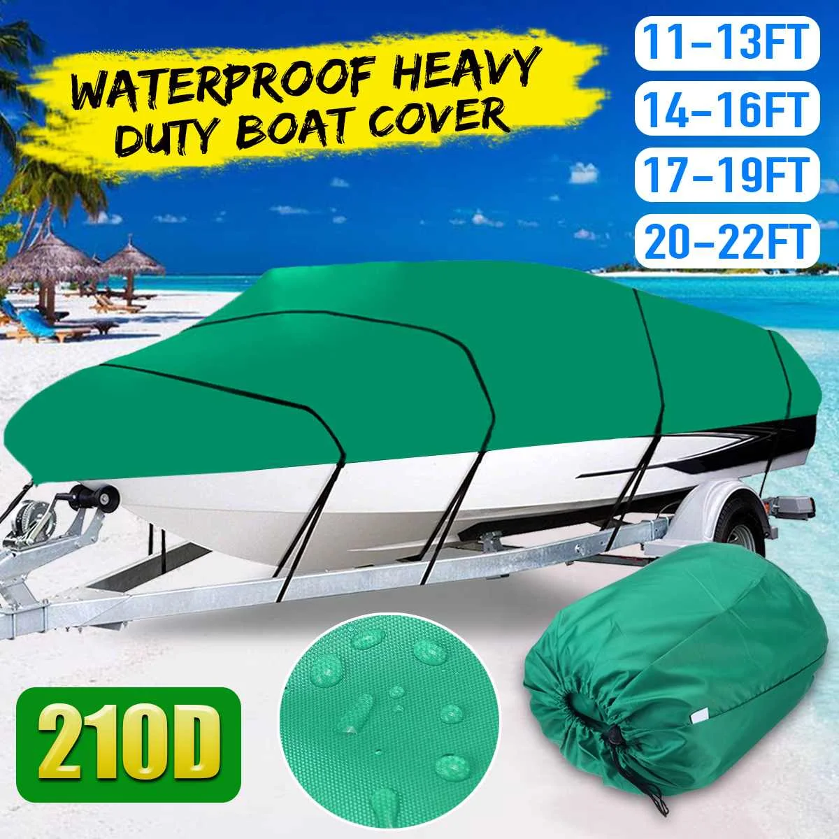 

Green Boat Cover 11-22Ft Winter Snow Cover 210D Waterproof Sun Shade Dustproof Cover Marine Accessories V-Hull Boat Cover