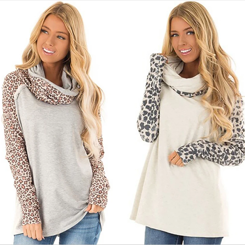 Женские повседневные толстовки с длинным рукавом и леопардовым принтом топы