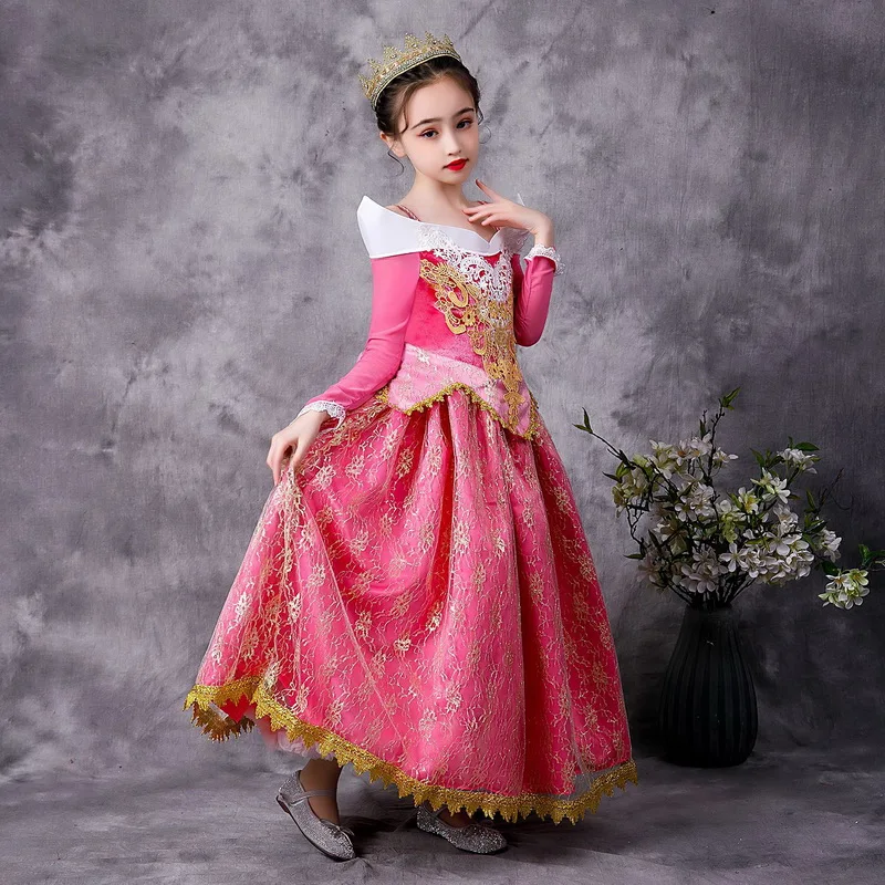 Christmas Girls Princess Costume Long Sleeve Velvet Party Dress Kids Carnival Cosplay Fancy Lace Gold Thread Dresses | Тематическая