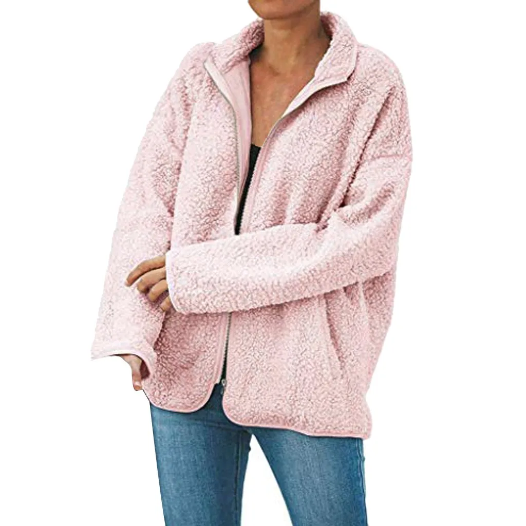 2019 зимняя женская куртка большого размера на молнии пушистое флисовое зимнее