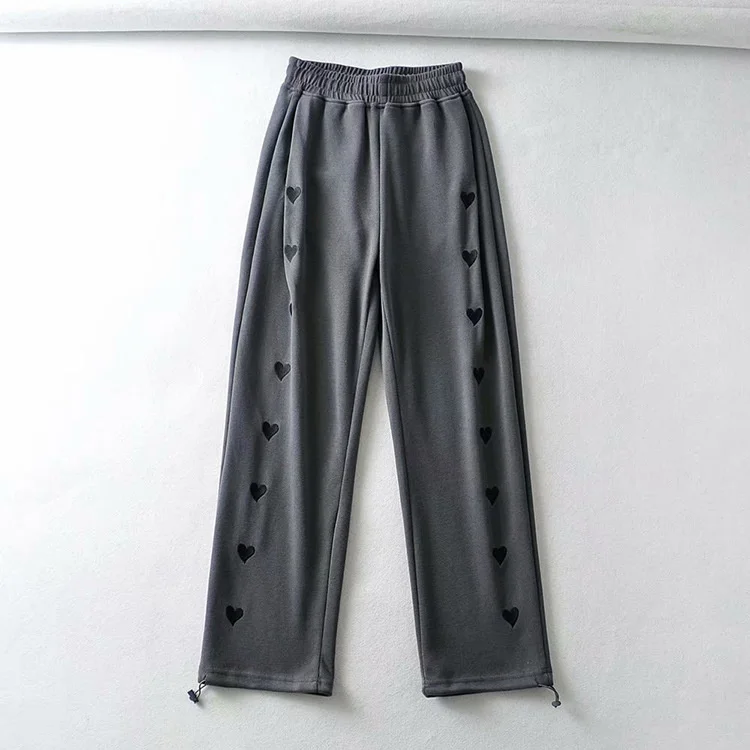 

Sweet Style Love Embroidered Sports Pants Women Girl Spring Autumn High Waist Loose Thin Hip Hop Comfortable Trousers 2021 New