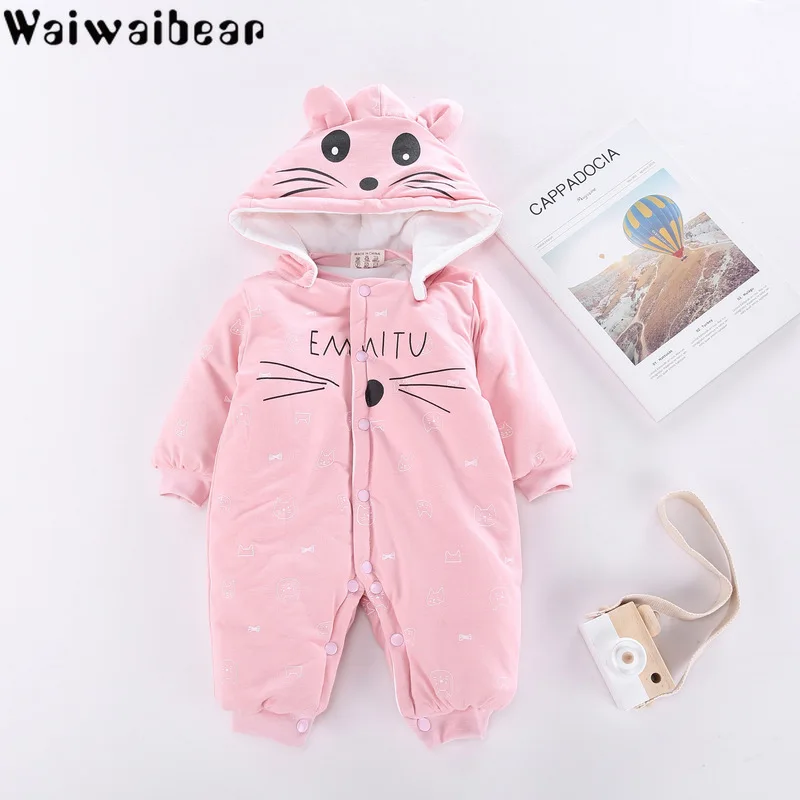 Зимние комбинезоны для новорожденных хлопковые теплые с капюшоном маленьких