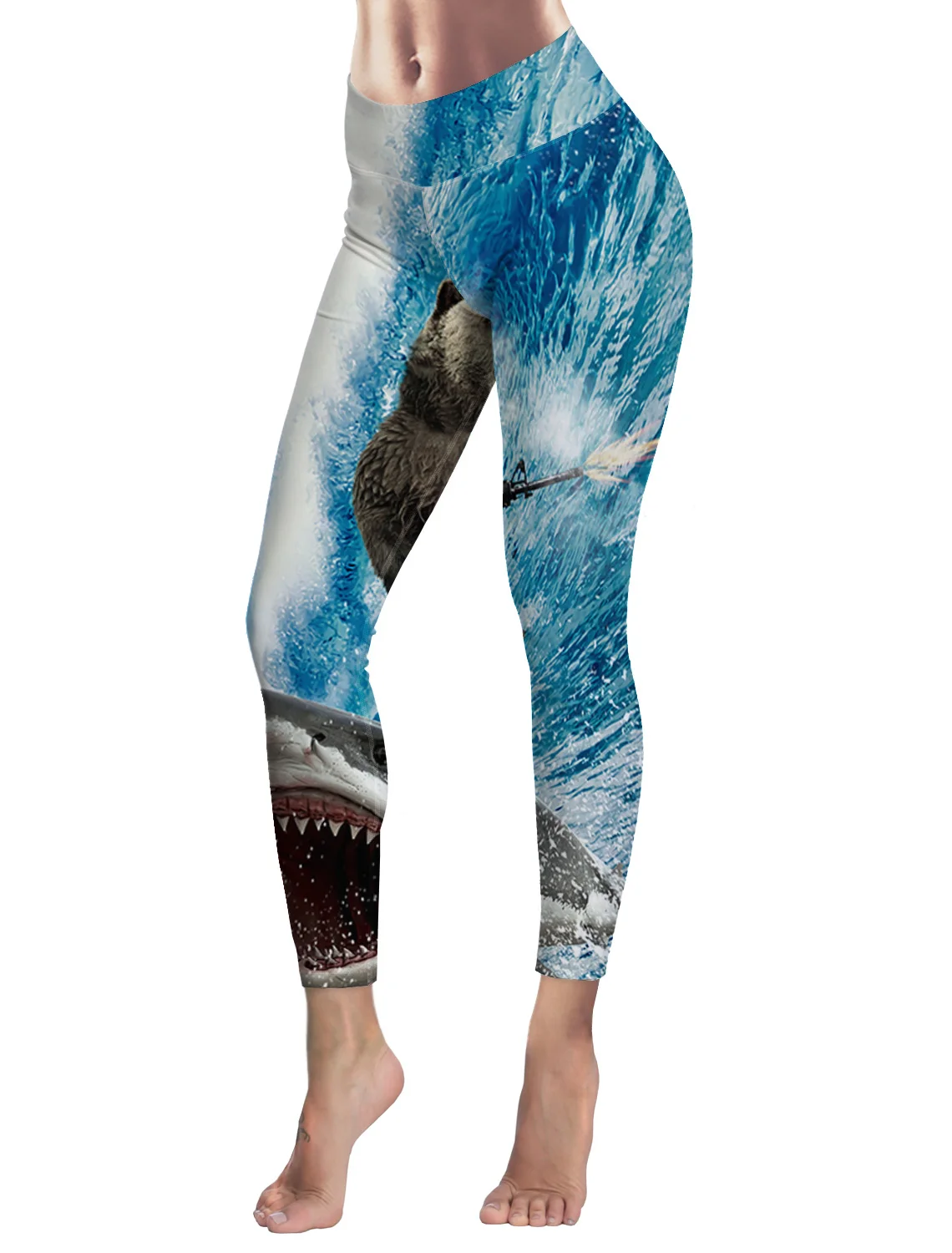 Повседневные женские леггинсы с изображением забавного медведя акулы пулемета