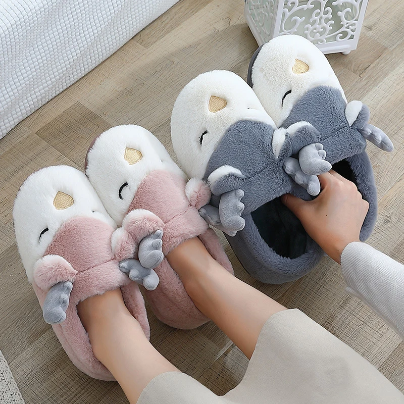Women's Plus Size Bag with Cotton Slippers, Men's Home Cotton Slippers, Couple Indoor Cartoon Antler Plush Slippers, Size 36-45