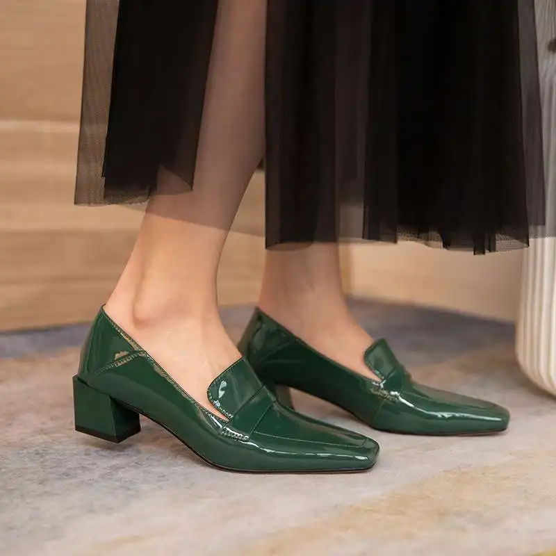 

Krazing Pot recommend brand shoes patent leather bright square toe med heel gladiator deep mouth slip on basic women pumps L1f1