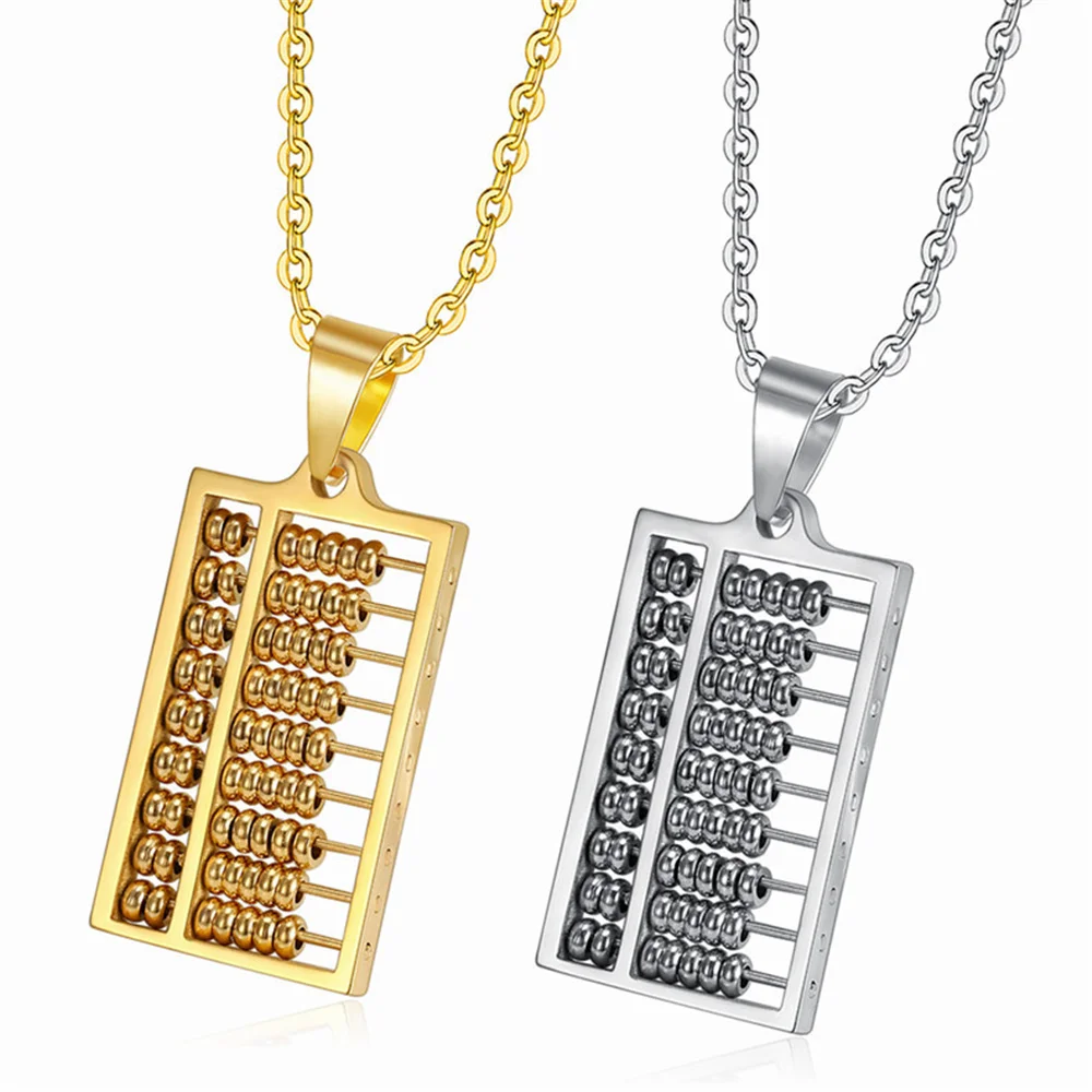 

Abacus Pendant Necklace For Men Gold Color Stainless Steel Counting-frame Necklace Chinese Style Punk Jewelry Male Gift